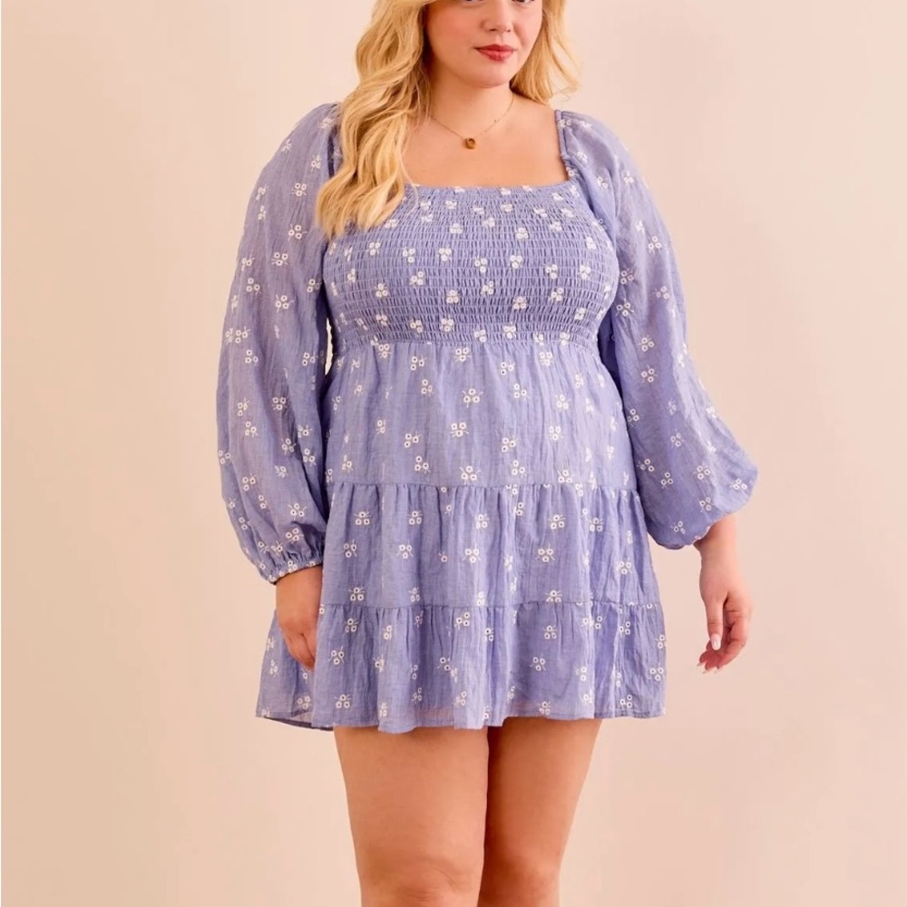 ARULA Lavender Long Sleeve Elastic Dress with Floral Pattern